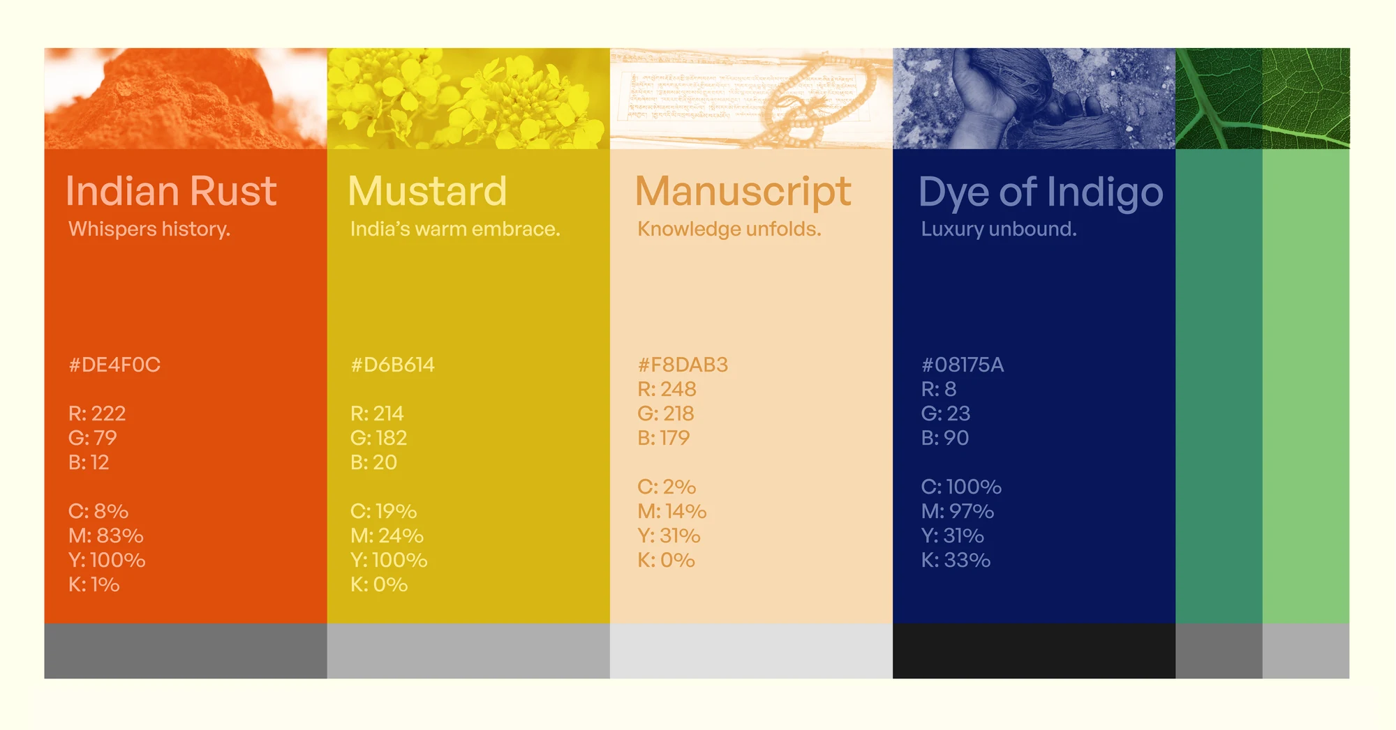 Jadein color palette — Indian Rust, Mustard, Manuscript, Dye of Indigo