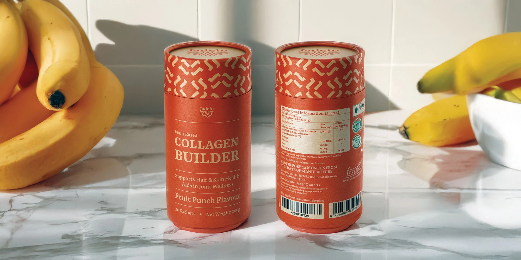 Jadein Collagen Builder tubes on a kitchen counter