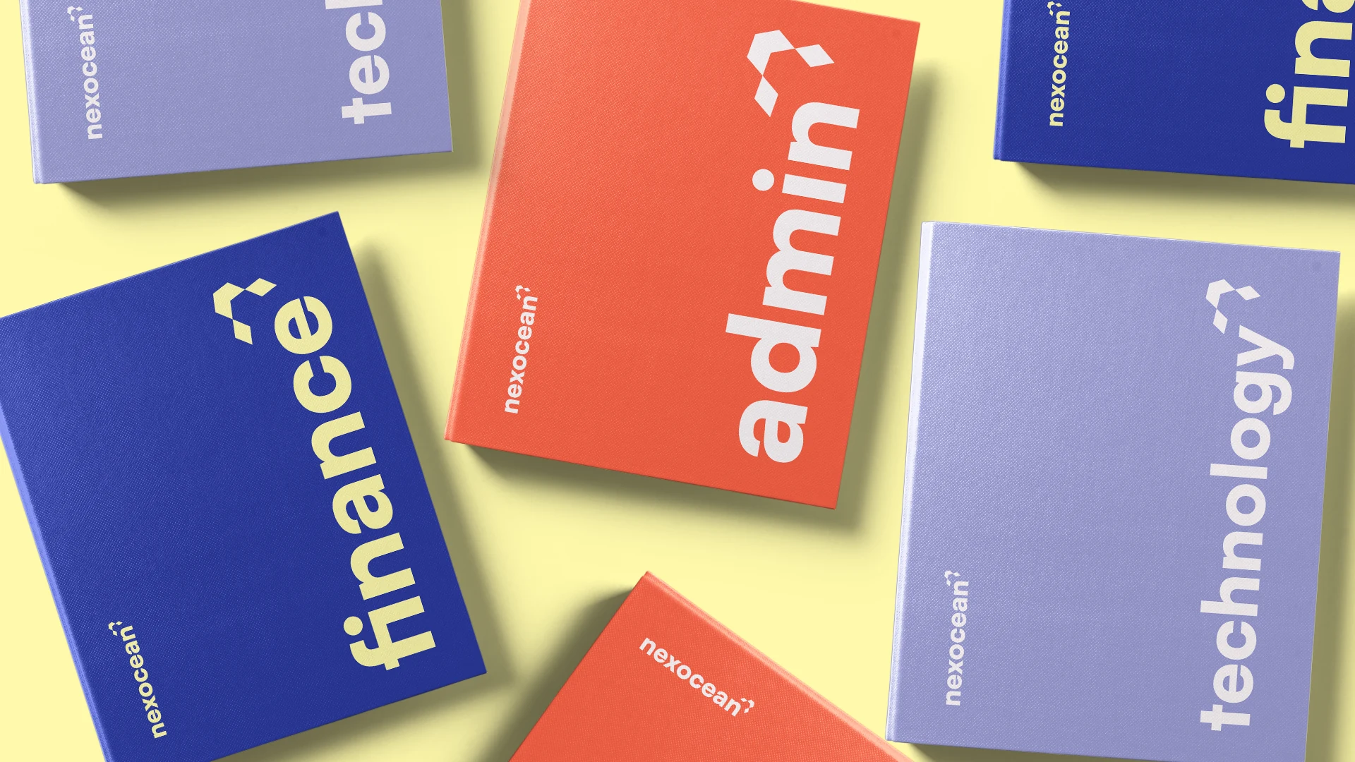 NexOcean brand cards — admin, finance, technology