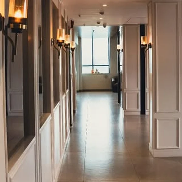 Studio hallway with warm lighting